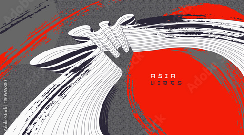 Asia style red bright vector abstract background, painted wallpaper in Japan style, dynamic lines in 3D perspective.