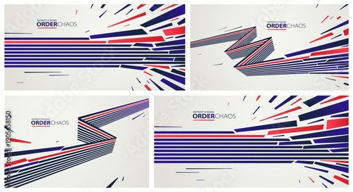 Chaos and order vector concept abstract background with lines explosion to debris in decay set, 3D wallpaper with perspective lines going to chaos of destruction.