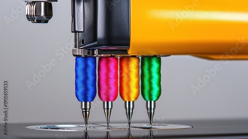 Vibrant Colored Threads in Sewing Machine Close Up