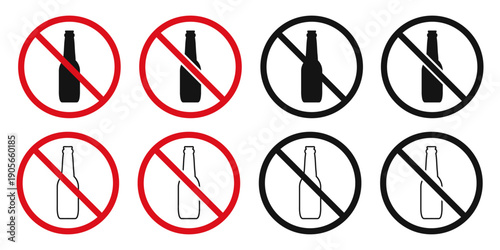 No alcohol icon set, ban alcohol sign