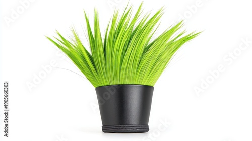 Vibrant Green Artificial Grass in Black Pot on White