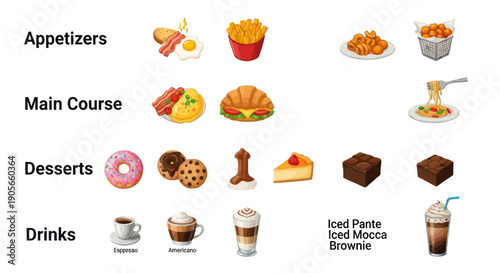 Variety of Food and Drink Items Displayed.