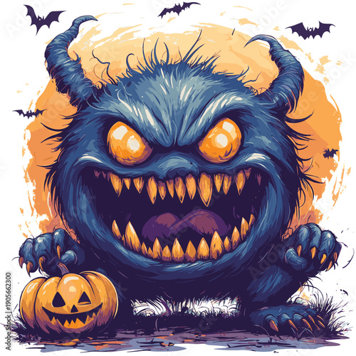 scary halloween monster , vector style simple color