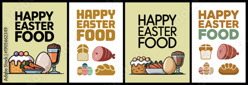 Happy Easter Food Traditional Easter Dishes with Ham and Bread Illustration