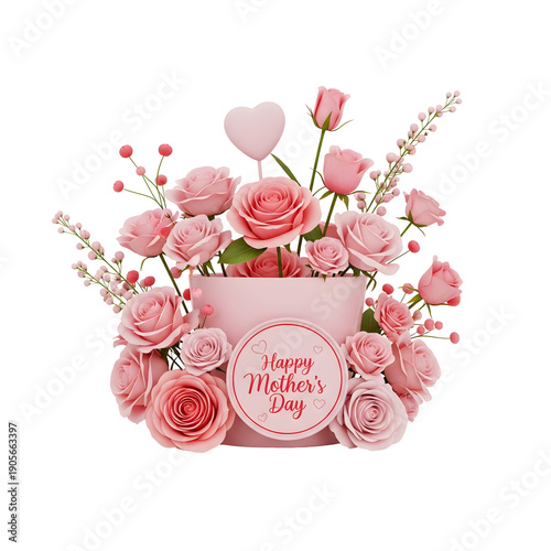 Elegant Pink Rose Arrangement in a Heart-Embellished Pot for Mother's Day Celebration
