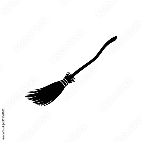 Silhouette of a Witch Flying Broomstick Vector Icon for Halloween and Fantasy Magic Concepts