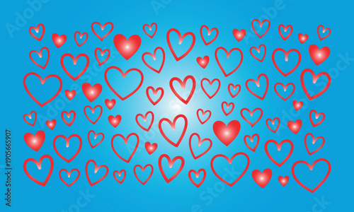 Vibrant red hearts pattern on blue background for love designs