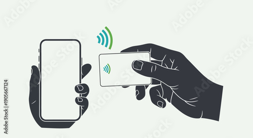 Hand Holding Smartphone Receiving Contactless Payment from a Card in a Bright Studio.