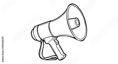 Megaphone or Bullhorn Line Art Icon. Black and White Vector Illustration for Announcement, Marketing, and Protest Concepts