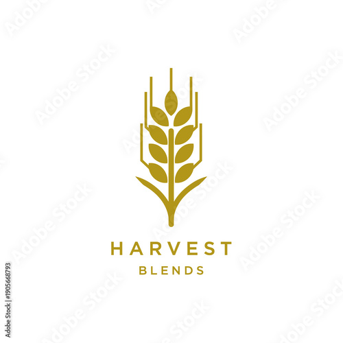 Golden Wheat Stalk Logo for Harvest Blends, Agriculture and Food Industry Symbol