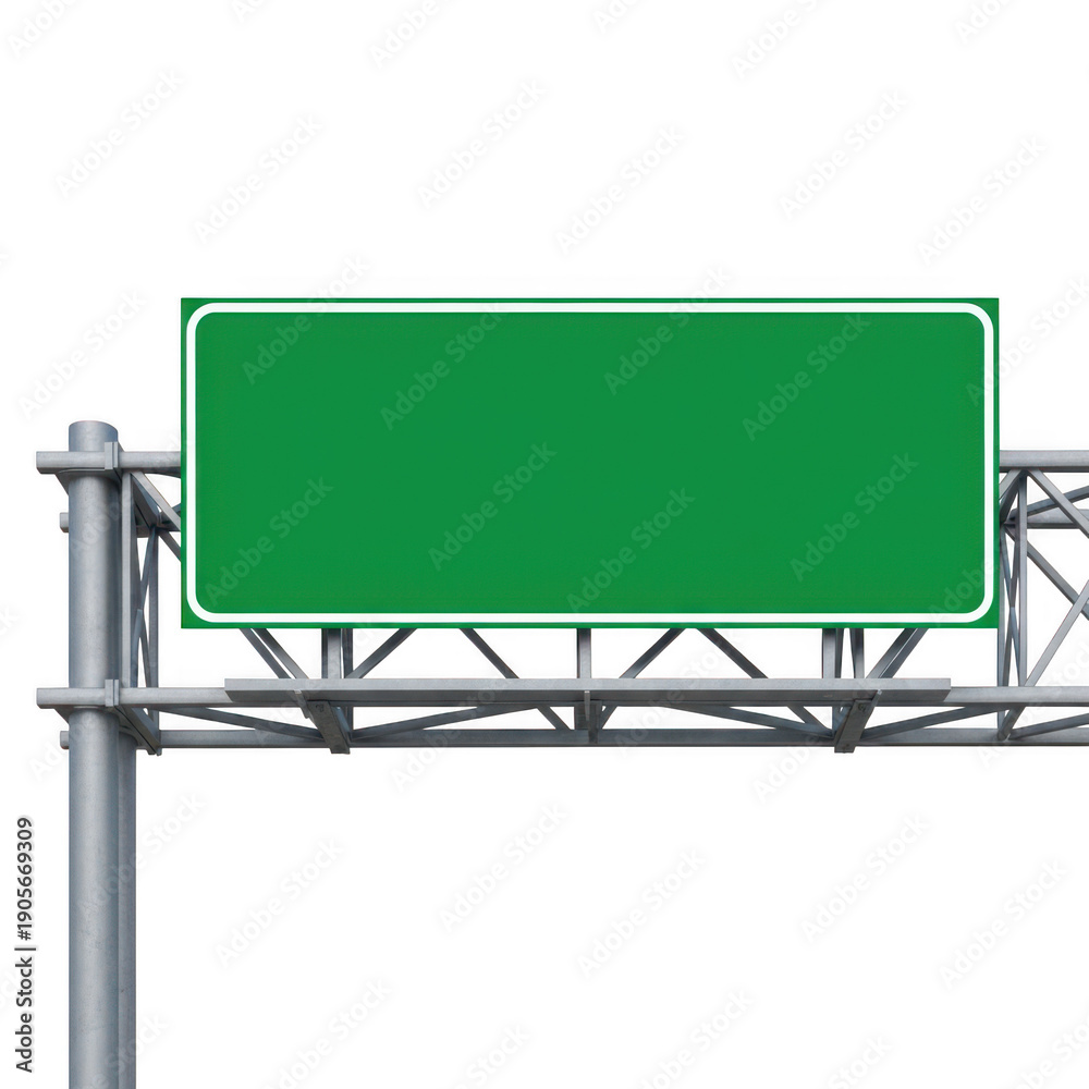 Obraz premium A large green billboard mounted on a metal structure against a white background. isolated on transparent background