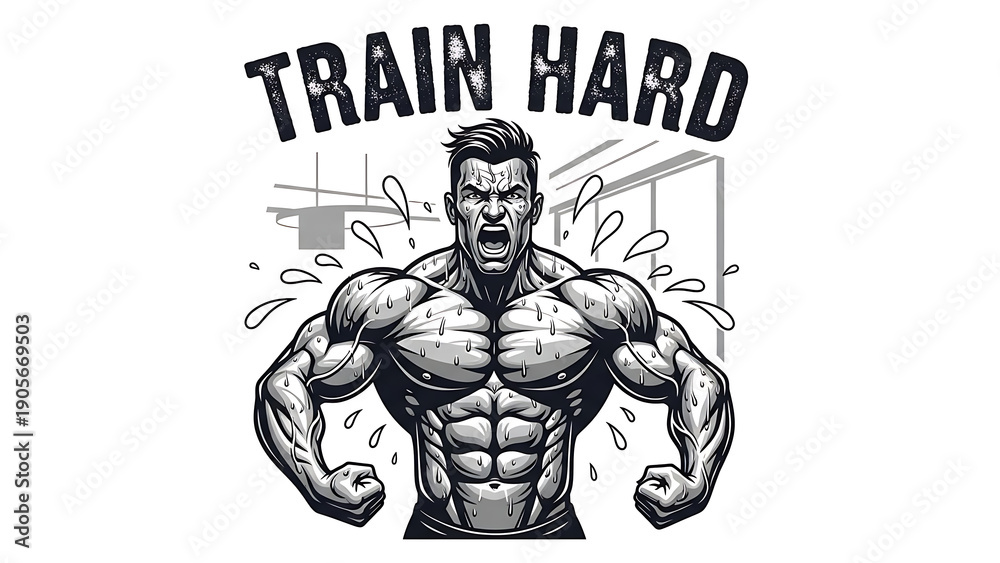 Obraz premium Muscular man, bodybuilder, fitness motivation, gym poster, workout inspiration