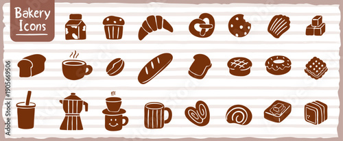 Cafe cake and bakery doodle hand drawn block sketch icons illustration collection set