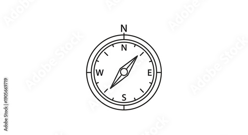 A simple black and white line art illustration of a magnetic compass showing cardinal directions and a needle.