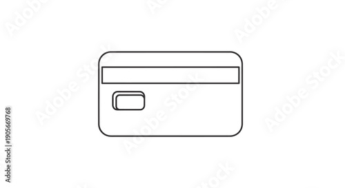 Simple outline drawing of the back of a credit card with magnetic stripe and signature panel, representing financial transactions.