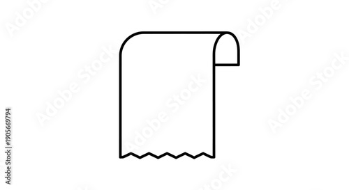 A simple line art drawing of a roll of paper with a serrated bottom edge, often used to represent a receipt or toilet paper.