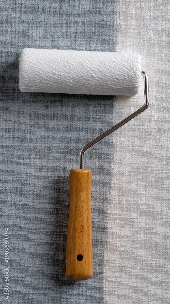 Obraz premium Close-up View of Paint Roller for Wallpaper Application on Smooth Surface