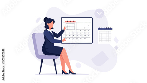 Businesswoman planning schedule on calendar, time management concept, illustration