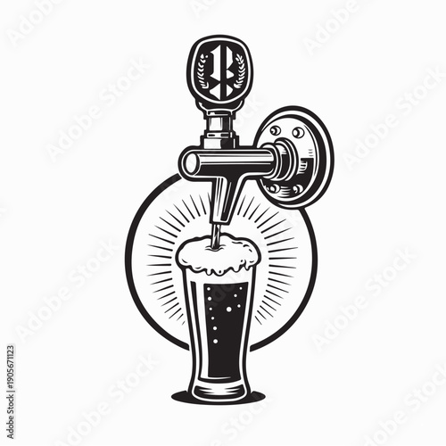 Beer Tap and a Glass Of Beer Design Logo Vector on White Background