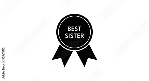 Black and white best sister award badge icon.