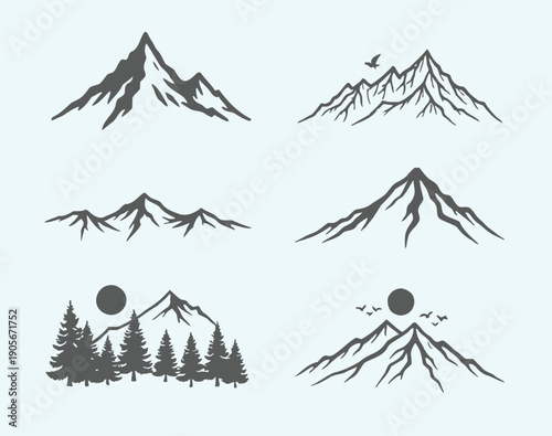 Mountain range landscape illustrations with various peak silhouettes