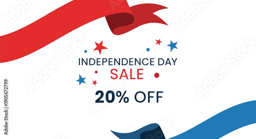 4th of July sale banner template, Independence Day discount offer, red white and blue patriotic colors, sale 20% off, vector illustration for website or social media promotion