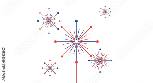 Red and blue firework explosion burst vector graphics, for banner or poster, isolated on transparent background, png