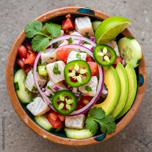 Mexican top view Ceviche restaurant food