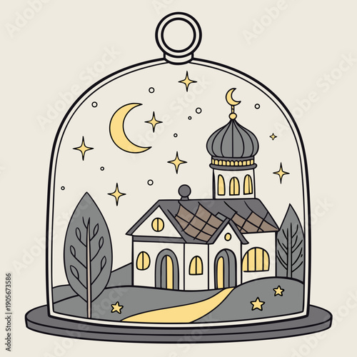 Ramadan Night Village Inside Glass Dome