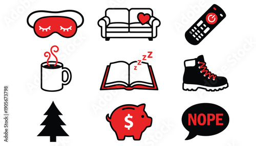 Work-Life Balance and Relaxation Icons Digital Pictograms of Comfort and Rest