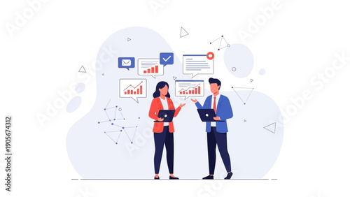 Business Meeting: Analyzing Data and Strategy with Laptops and Charts