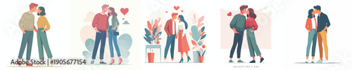 vector of a couple standing kissing passionately on Valentine's Day