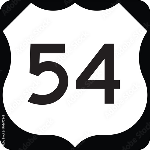 Route 54 Highway Shield Badge Design, United States Numbered Highway System Vector