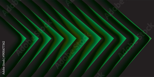 Green neon glowing arrows technology abstract background. Futuristic laser graphic vector design
