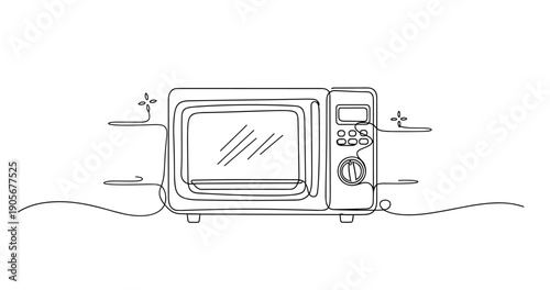 Continuous line drawing of microwave on countertop with simple design. None editable stroke