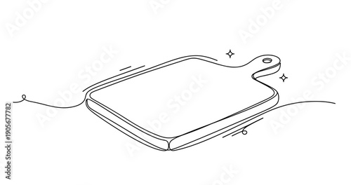 Minimalist line art of blank cutting board with decorative elements. None editable stroke
