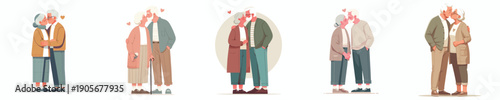 vector of a old couple standing kissing passionately on Valentine's Day