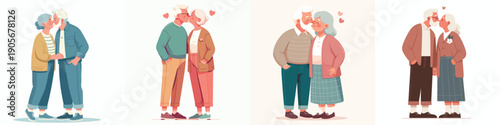 vector of a old couple standing kissing passionately on Valentine's Day