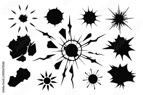 set of explosion crack silhouette line art vector illustration with a white background