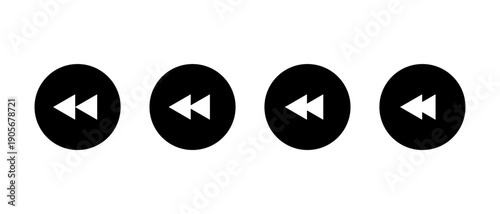 Rewind icon set in black circle. Previous back, backward symbol