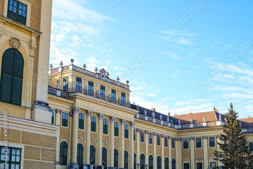 Schonbrunn Palace, the summer residence of the Habsburg dynasty in Vienna, Austria on a beautiful sunny blue sky winter day 