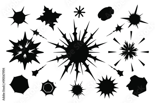 set of explosion crack silhouette line art vector illustration with a white background