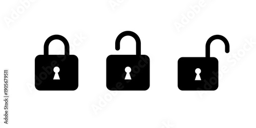 Close and open padlock icon. Lock and unlock security symbol. Access permission indicator sign