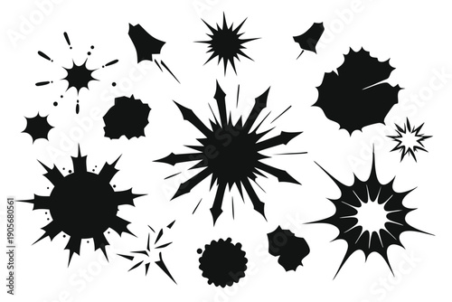 set of explosion crack silhouette line art vector illustration with a white background