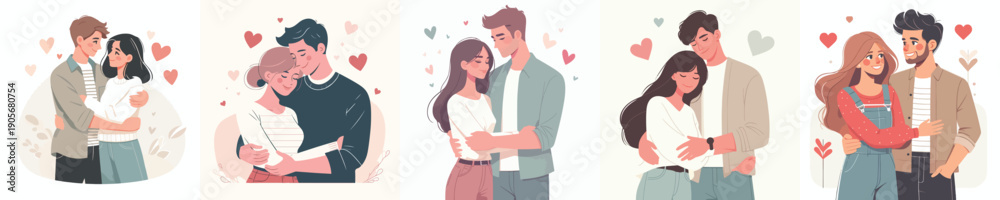 Obraz premium vector half body of a couple hugging affectionately on Valentine's Day