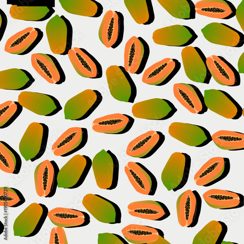 Papaya Fruit Isolated on White Background, Tropical Fresh Papaya Illustration suitable for food, healthy lifestyle, nutrition, agriculture, organic product, tropical fruit concept, packaging design