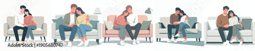 vector of a couple hugging affectionately on sofa