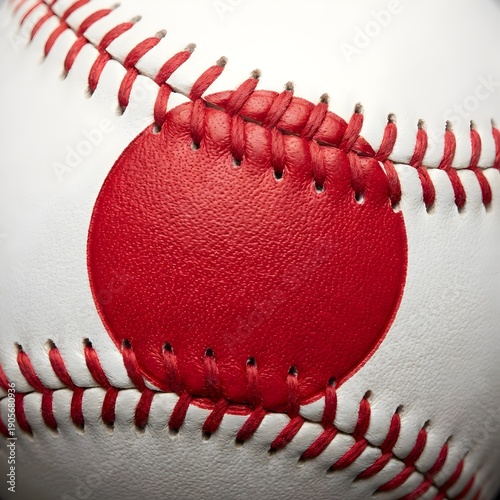 Studio photograph of clean baseball with Japanese flag design and embossed red sun texture