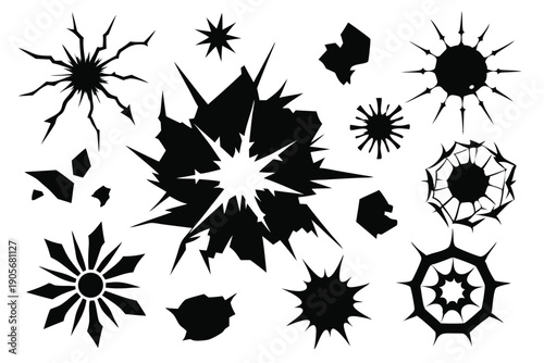 set of explosion crack silhouette line art vector illustration with a white background