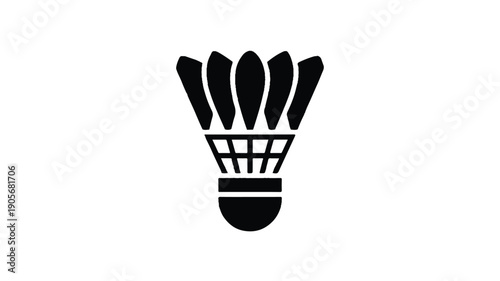 Black Badminton Shuttlecock Icon on White Background